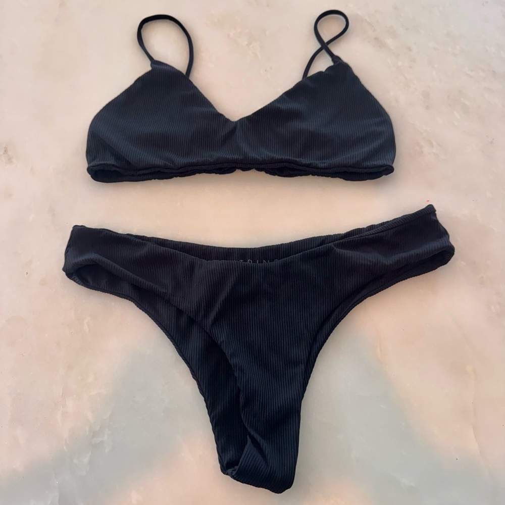 Citrine swim Elegant Black ribbed Bikini Set
